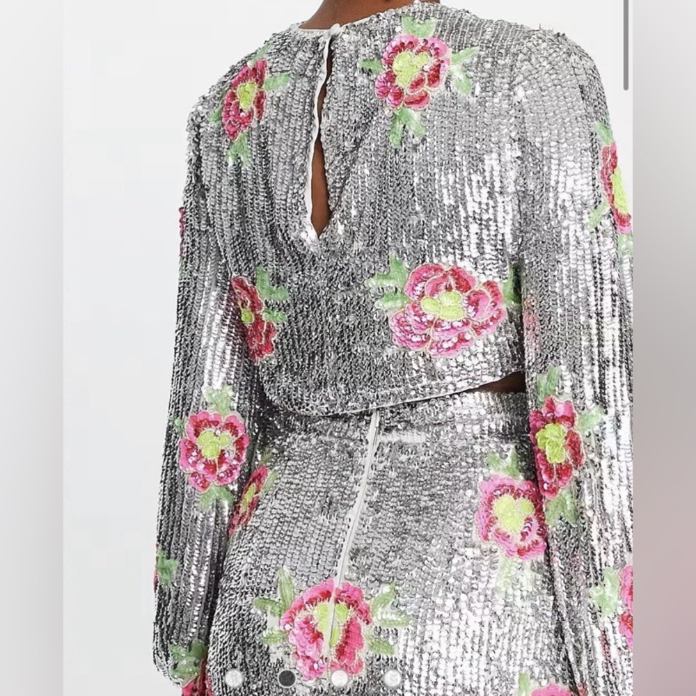 ASOS Edition Midi Skirt in Floral sequin-Silver - Picture 3 of 5